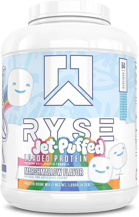 Ryse Loaded Protein Powder - Jet-Puffed Marshmallow - 25g Whey Protein Isolate & Concentrate with Prebiotic Fiber & MCTs - Low Carb, Low Sugar, Digestive-Friendly - 54 Servings / 4 lb Tub