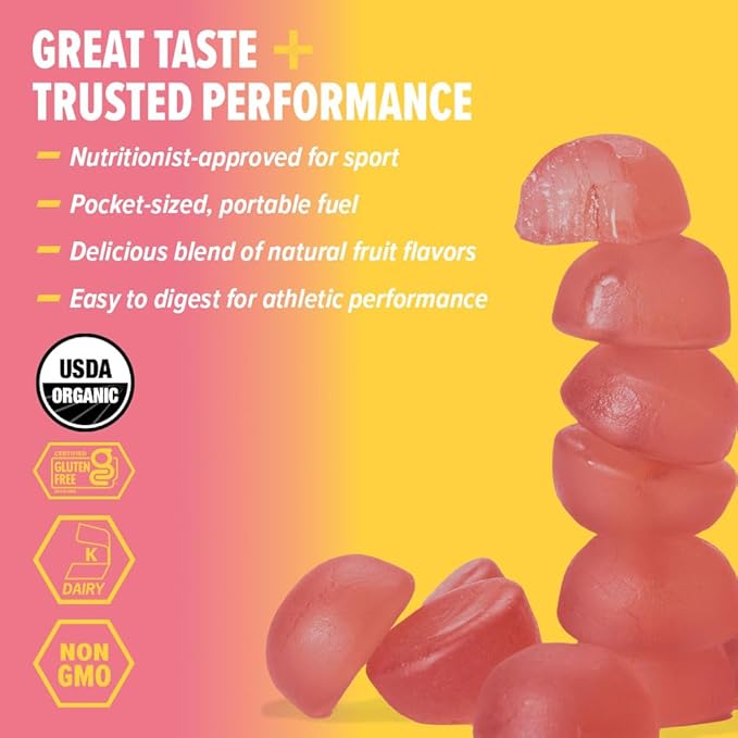 Honey Stinger Organic Pink Lemonade Energy Chew, Gluten Free & Caffeine Free, for Exercise, Running and Performance, Sports Nutrition for Home & Gym, Pre and Mid Workout, 21.6 Ounces (Pack of 12)