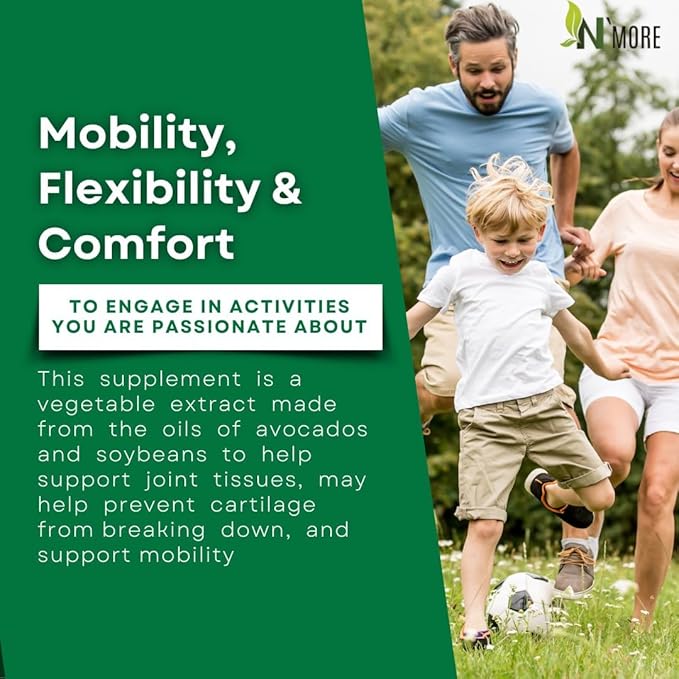 N'More Avocado Soybean Unsaponifiables Joint Health Supplement 400 mg, Non-GMO, Dairy, Gluten & Shellfish Free, 60 Day Supply, One Capsule Per Day