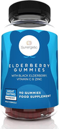 Sunergetic Premium Black Elderberry Gummies – Black Elderberry with Vitamin C & Zinc – Helps Support Immune System – Great Tasting Sambucus Elderberry Gummies – Raspberry Flavored – 90 Gummies