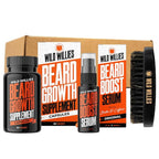 Wild Willies All-in-One Beard Growth Kit - Includes Beard Boost Serum Oil & Growth Supplement, Boar Bristle Brush - Perfect Grooming Kit for Men - Achieve Thicker, Fuller, Healthier Beard