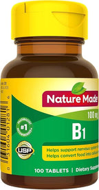 Nature Made Vitamin B1 100 mg, Dietary Supplement for Energy Metabolism Support, 100 Tabletss, 100 Day Supply.