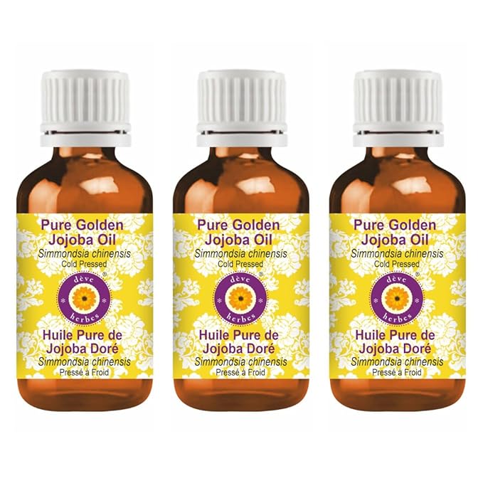 dève herbes Pure Golden Jojoba Oil (Simmondsia chinensis) Cold Pressed (Pack of Three) 100ml X 3 (10 oz)