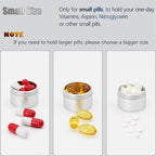 Portable Daily Pill Case, Heavy Duty Aluminium Alloy Round Pill Box, Waterproof Travel Pill Organizer, Pocket Purse Medicine Vitamin Holder EDC Container for Outdoor Camping Working