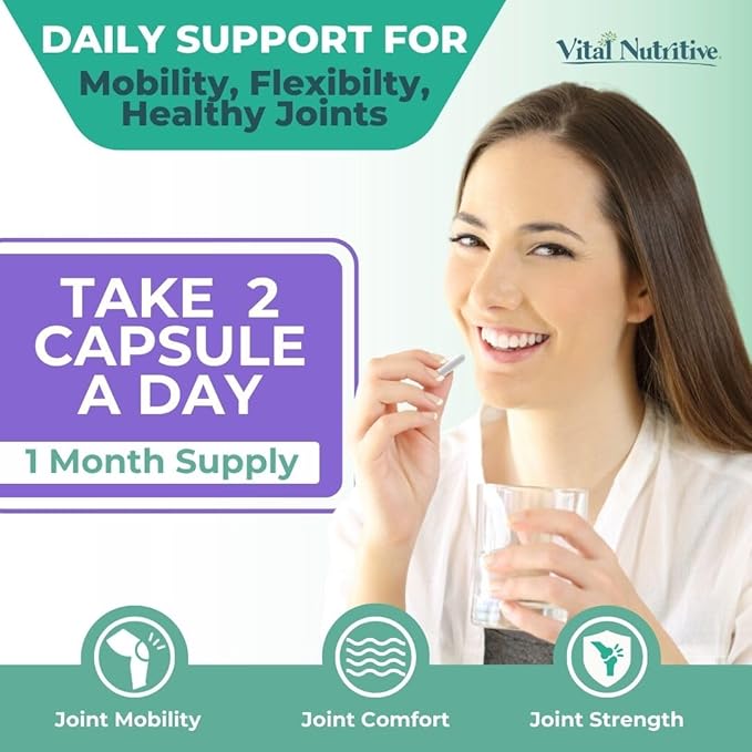 VITAL NUTRITIVE Joint Support Supplement for Men and Women – Glucosamine, MSM, Hyaluronic Acid, and Turmeric – Supports Joint Health – 30 Days Supply