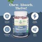 Extra Strength Zinc Gummies for Adults - Chewable Zinc Supplements for Women & Men for Energy & Immune Support - Vitamins & Mineral Supplements - 60 Count