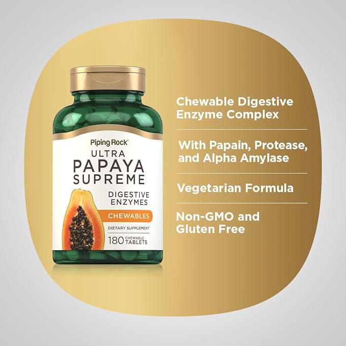 Piping Rock Papaya Digestive Enzymes Chewables | 180 Tablets | Supplement for Women and Men | Tropical Flavor | Vegetarian, Non-GMO, Gluten Free Formula