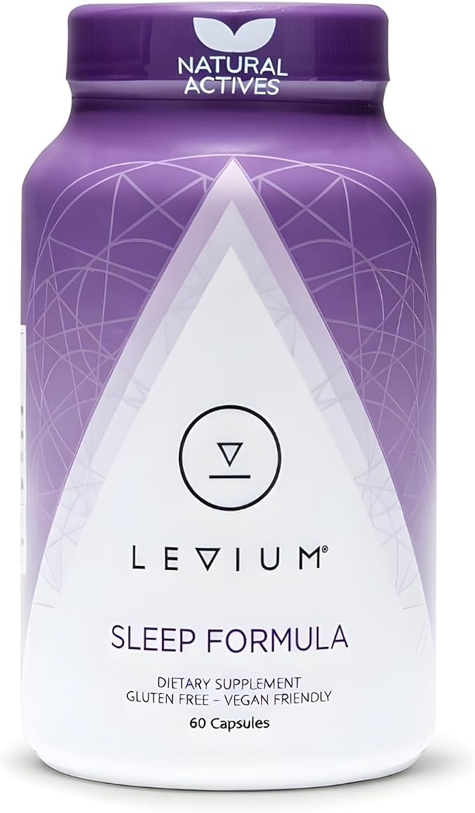 Levium Sleep Formula Supplement | Natural Relaxation Aid Capsules with Melatonin, GABA, L-Theanine, Magnesium | 60 Count Bottle – 30 Day Supply