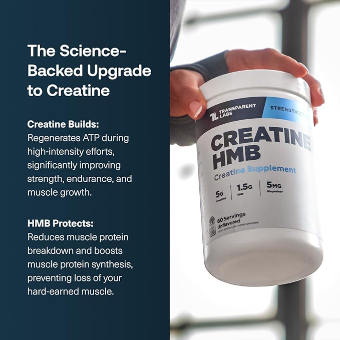Transparent Labs Creatine HMB - Creatine Monohydrate Powder with HMB for Muscle Growth, Increased Strength, Enhanced Energy Output, and Improved Athletic Performance - 30 Servings, Strawberry Lemonade
