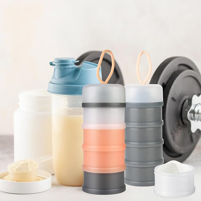Ysglory 3 Packs Protein Powder Storage Container 4 Stackable Formula Dispenser Portable Protein Powder Travel Container Milk Powder Container to Go for Workout, Fitness, Travel (Pink,White,Blue)