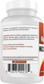 Best Naturals 2 Packs Resveratrol Complex 500 mg 60 Veg Capsules Made with Grape Skin, Red Wine, Quercetin - Gluten Free & Non GMO - (Total 120 Capsules)