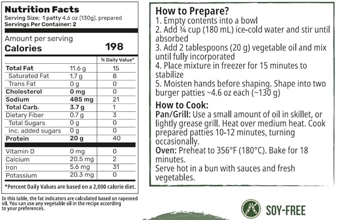 Creative Pea Beeffree Burger Mix 4-Pack | Plant-Based Patties | High-Protein Shelf-Stable Pea Protein | Just Add Water & Oil | Quick Vegan Meal Kit | Gluten-Free | 4 x 65g