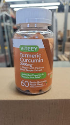 Viteey Turmeric Gummies with Turmeric Curcumin, Ginger & Black Pepper Extract - Immune Support, Healthy Skin, and Joint Health - Vegan, Gelatin Free, GMO Free - Tasty Chewable Peach Flavored-120 Count