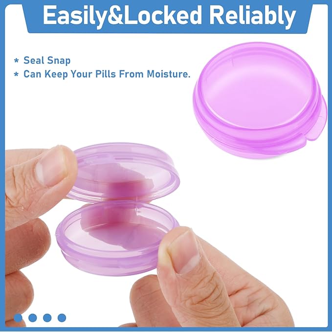 4 Pcs Mini Pill Organizer Small Pill Box Cute Portable Pill Case for Pocket Purse Travel Storage Containers Earplug Case Medicine Dispenser Vitamin Holder (4 Purple)