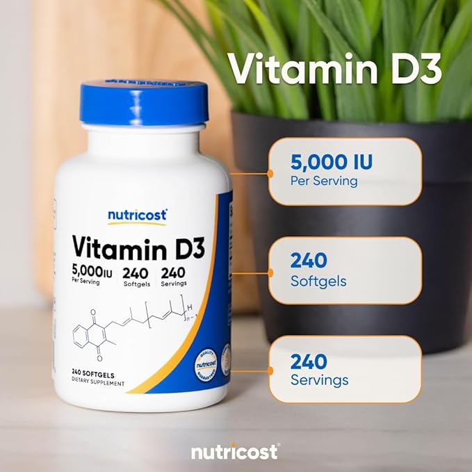 Nutricost Vitamin D3 5,000 IU (125mcg), 240 Softgels - Non-GMO and Gluten Free Vitamin D