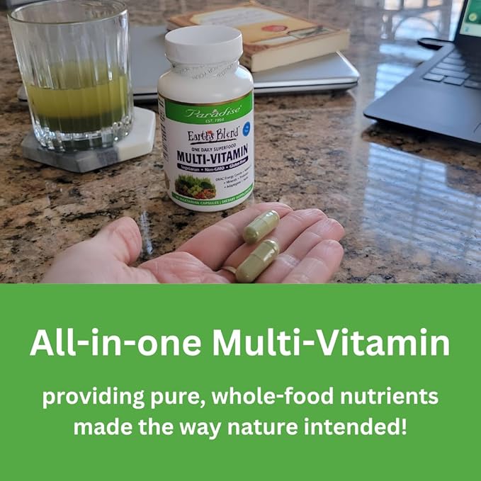 Paradise Herbs Earth's Blend Once Daily Multivitamin with Iron, 48 Organic Superfoods, Probiotics, Antioxidants, Vitamins A, B12, C, D, K2, Daily Superfood, 30 Capsules