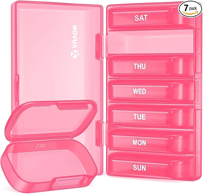 AUVON 7-Pack Large Weekly Pill Organizer with Dual Protection, Flexible Pill Box 7 Days for Purse, Pocket, Compact Pill Case for Travel, Pill Container for Vitamins, Fish Oils, Supplements