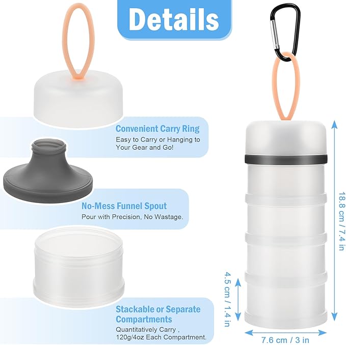 Accmor 3 Pcs Protein Powder Container to Go with Funnels Stand, 4 Compartments Stackable Protein Powder Dispenser for Workout, Fitness, Travel