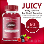 GeriCare Eye Support Gummies, Compare to Bausch and Lomb Ocuvite Gummy, Lutein & Zeaxanthin Vision Health Supplement, Naturally Sourced, Plant-Based, Non-GMO, Gluten-Free, 60 Chewable Berries Gummies