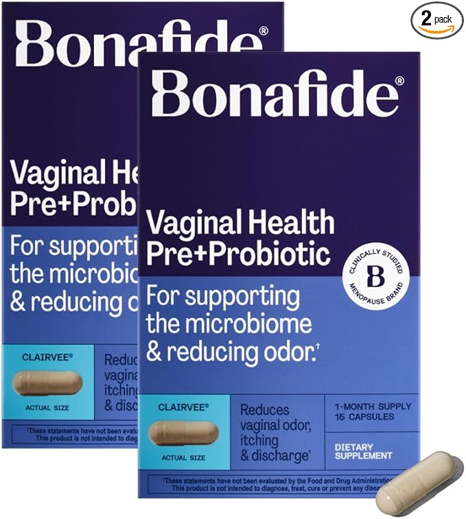 Bonafide Vaginal Health Pre + Probiotic (Clairvee). Relief from Odor, Itching, & Discharge. — 2-Month Supply (30 Capsules)