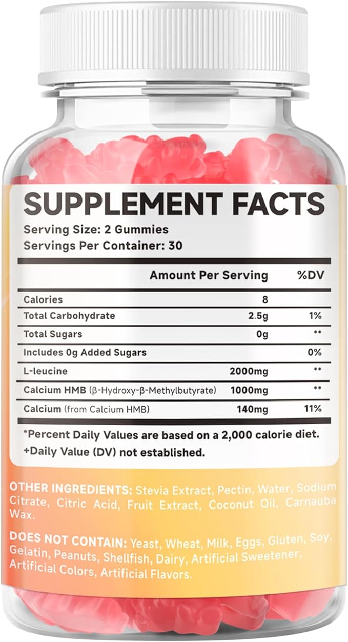 MEENCCD 2 Pack HMB and L-Leucine Gummies, HMB and Leucine Amino Acid for Muscle Growth, Muscle Maintenance, and Muscle Function, for Men & Women, Sugar-Free, Raspberry Flavor, 120 Count
