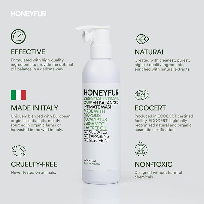 HONEYFUR pH Balanced Feminine Wash | Gentle Cleanser For Sensitive Skin | Natural Intimate Area Hygiene Wash – Sulfates & Paraben Free – Soothing, Refreshing, Calms Irritation – 200 ML / 6.7 FL OZ