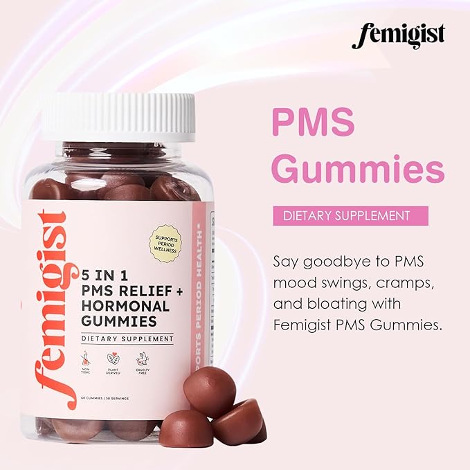PMS Gummies, Menstrual Cramp Relief Supplement with Chasteberry for Women’s Hormone Balance, Period Pain Support, Natural PMS Aid for Mood Swings, Bloating, Cycle Comfort