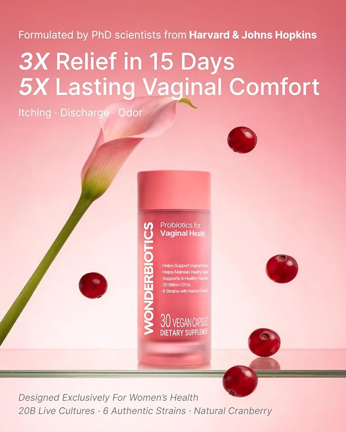 Probiotics for Women Vaginal Health - pH Balance, Yeast, Odor Control Supplement - 20 Billion CFU, 6 Authentic Strains with Natural Cranberry for Urinary & Gut Health - 30 CT