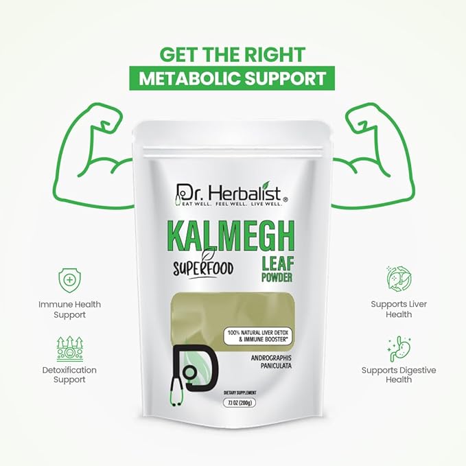 Dr. HERBALIST | Kalmegh (Andrographis) Powder - 7.05 OZ (200g) - Andrographis Paniculata - Bitter Herb for Immune Health