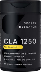 Sports Research CLA - 1250mg with Active Conjugated Linoleic Acid for Men and Women | Non-GMO, Soy & Gluten Free - 95% (180 Softgels)…