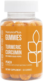 NaturesPlus Gummies Turmeric Curcumin - 60 Gummies, Peach - Supports Joint, Digestive & Cardiovascular Health - Vegan, Gluten Free, Non-GMO - 30 Servings