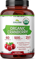 Zazzee USDA Organic Cranberry 25:1 Extract, 500 mg per Capsule, 60 Vegan Capsules, 2 Month Supply, Certified Kosher, Vaccinium Macrocarpon, Urinary Tract & Bladder Support, Non-GMO, Made in the USA