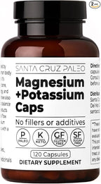 Santa Cruz Paleo Magnesium + Potassium Caps, Supplement for Men and Women, Paleo, Keto, Sugar & Gluten Free, Magnesium Glycinate 166mg and Potassium Citrate 38mg per Serving, American Made, 120 Caps