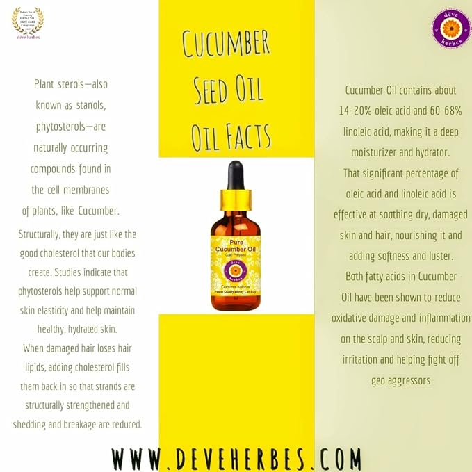 Deve Herbes Pure Cucumber Oil (Cucumis sativus) Cold Pressed (Pack of Three) 100ml X 3 (10 oz)