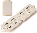 7 Day Compact Pill Organizer, Foldable Portable Travel Pill Box with Double Protection, Daily Small Pill Case Dispenser for Medication, Vitamins, Supplements (Khaki)