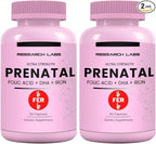 Research Labs Prenatal Vitamins for Women 2 Fer 1 Ad: 6X More Bioavailable Methylated Folate Folic Acid MTHF 5 | Supports Brain Development, Healthy Growth