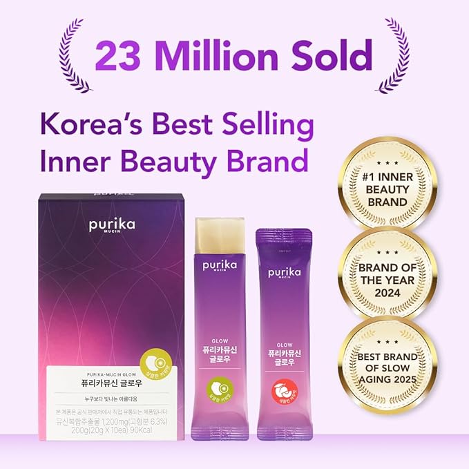 Glow, 1200mg Snail Mucin Supports Skin Elasticity, Collagen Peptides Jelly Stick, Kiwi Flavor, Biotin, Vitamin C, Hyaluronic Acid, Prebiotics, Korean Skin Care, 10 Sticks