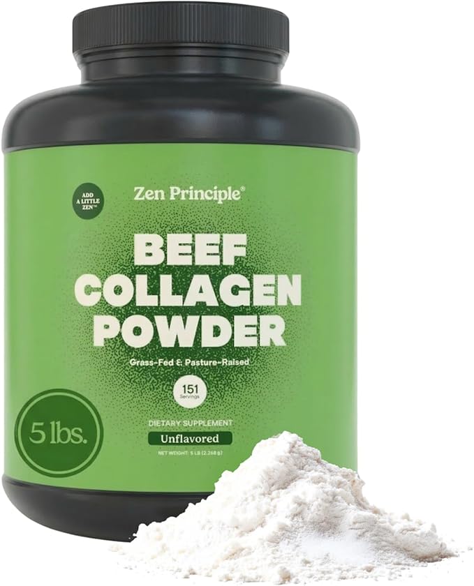 Zen Principle Grass-Fed Agglomerated Collagen Peptides 5 lb. Anti-Aging Hydrolyzed Protein Powder for Healthy Hair, Skin & Joints. Paleo and Keto Friendly, GMO and Gluten Free, Pasture-Raised Bovine.