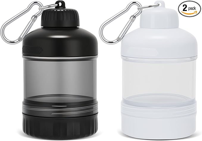 2 Pack Protein Powder Container to Go with Keychain & Keyring, Large Capacity, Clear, Leakproof, Ideal for workouts, fitness, or travel