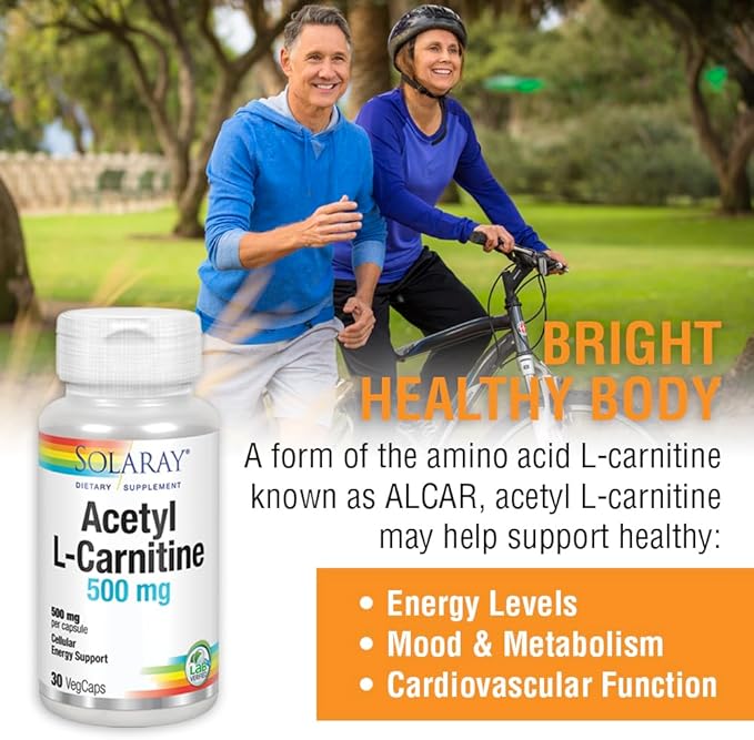SOLARAY Acetyl L-Carnitine 500 mg | Healthy Cellular Energy, Memory, Mood, and Cardiovascular Support | 30 VegCaps