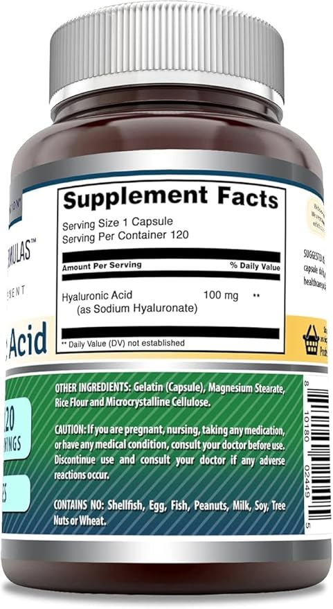 Amazing Formulas Hyaluronic Acid 100 Mg Supplement | Capsules | Non-GMO | Gluten-Free | Made in USA (120 Count, 3 Pack)