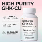 GHK-Cu Copper Peptide Supplement, 120mcg High-Purity Supplement for Skin & Hair, Enteric-Coated for Maximum Absorption, Vegan & Gluten-Free (60 Count)