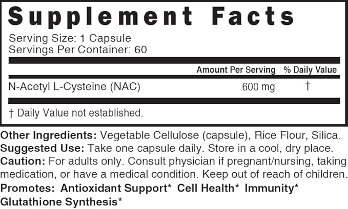 Nutri NAC Supplement N-Acetyl Cysteine 600 mg - Anti Aging Supplement, Antioxidant, Liver, Lung Support, Boost Glutathione - 60 Capsules - Free Radical Protection - 3rd Party Tested - GMP Certified