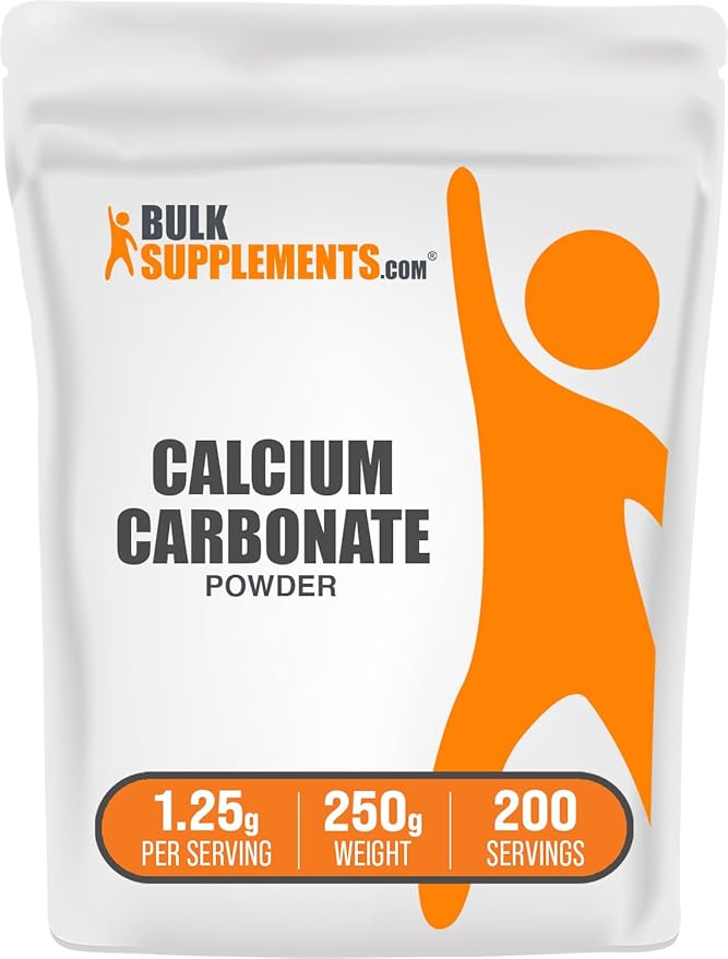 BulkSupplements.com Calcium Carbonate Powder - Calcium Carbonate Food Grade, High Absorption - Gluten Free, 1.25g per Serving, 250g (8.8 oz) (Pack of 1)