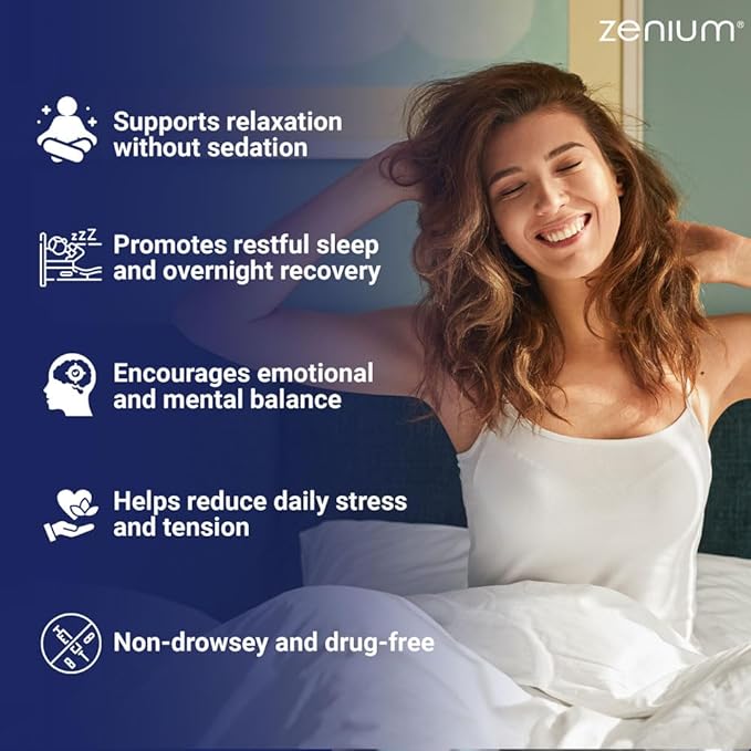 Zenium - Relieve Stress, Tension, Worry, Nervousness, & Irritability | Calm The Mind & Body | Ayurvedic | Natural Relief Supplement | Boosts Mood | Ashwagandha, L-Theanine, GABA, Rhodiola |60 Capsules