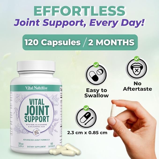 VITAL NUTRITIVE Joint Support Supplement for Men and Women – Glucosamine, MSM, Hyaluronic Acid, and Turmeric – Supports Joint Health – 60 Days Supply