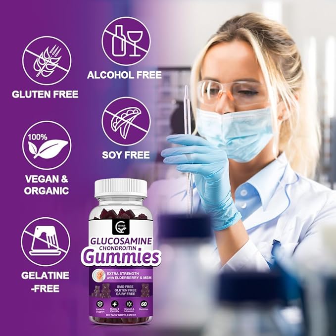 GORNVB Glucosamine Chondroitin Gummies with MSM & Elderberry Extra Strength - Flexibility Support, Antioxidant Immune Support Supplement for Adults, Men & Women - 60 Chondroitin Gummies (2 Pack)
