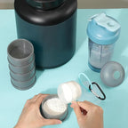 Baderke 2 Pcs Protein Powder Containers with Funnels Stand, 5 and 3 Layers Stackable Powder Supplement Travel Container Formula Organizer Storage Powders Holder for Travel Workout Fitness(White,Gray)