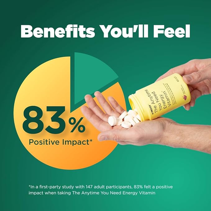 The Anytime You Need Energy Vitamin for Sustained Energy, Focus & Alertness with Jitter-Free Caffeine, 60 Chewable Energy Supplements (30 Servings), Mixed Berry