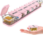 Extra Large Weekly Pill Organizer 7 Day - Portable Daily Pill Box with 7 Detachable Compartments, Vitamin Holder and Medicine Organizer for Supplements, Home and Travel, Pink